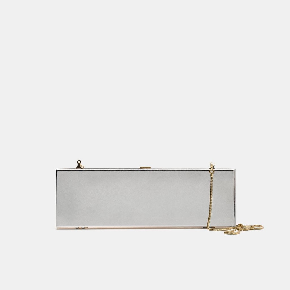 Zara Golden/Silver Elongated Rigid Minaudière. - Picture 5 of 9